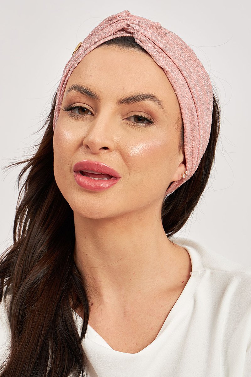 turbante feminino lurex rosa nude