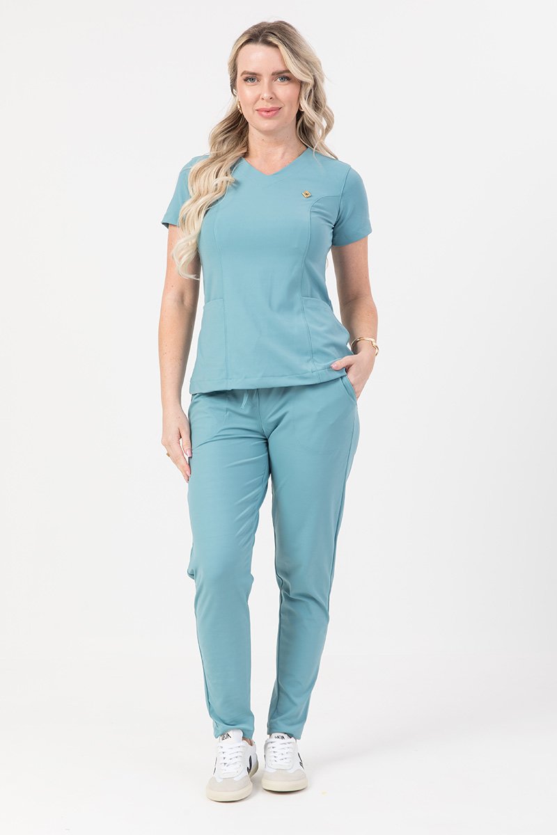 scrub feminino manga curta loren azul ciano