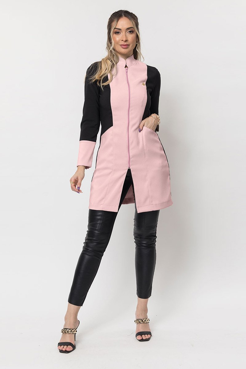 jaleco feminino heloisa manga longa preto com rosa nude 1