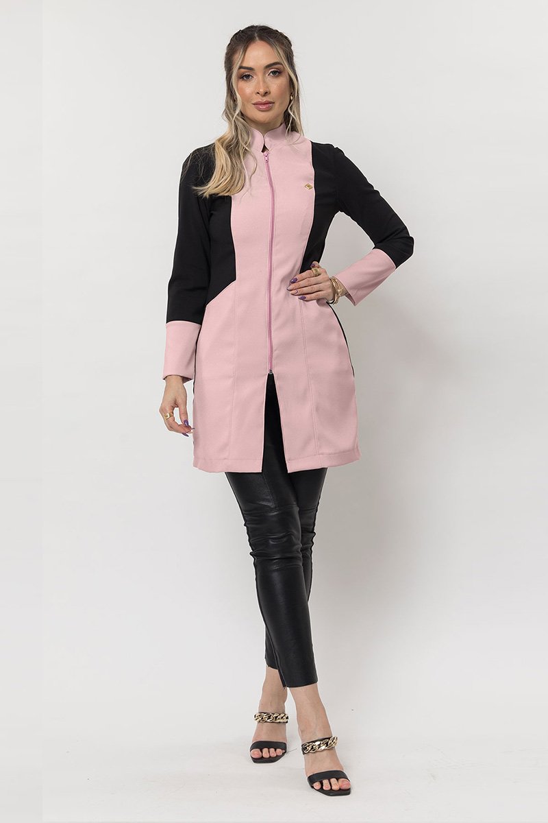 jaleco feminino heloisa manga longa preto com rosa nude 3