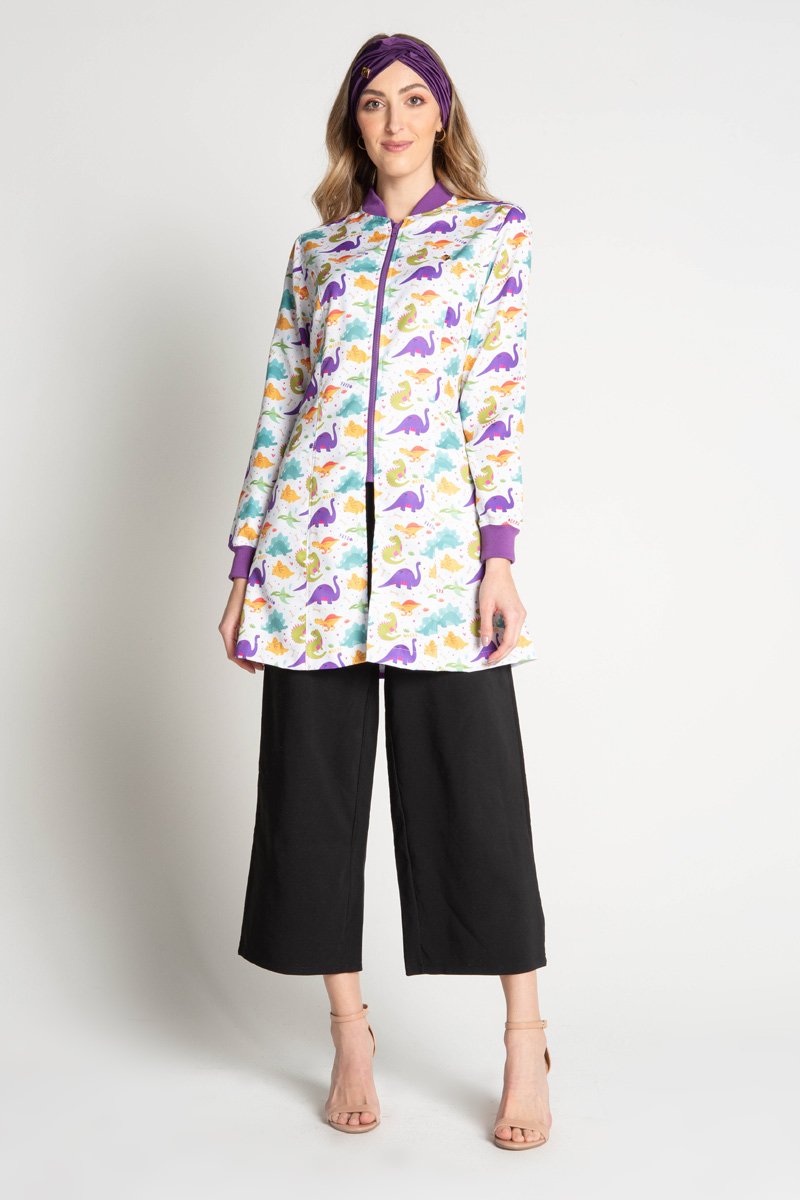 jaleco feminino manga longa chloe estampado dinos