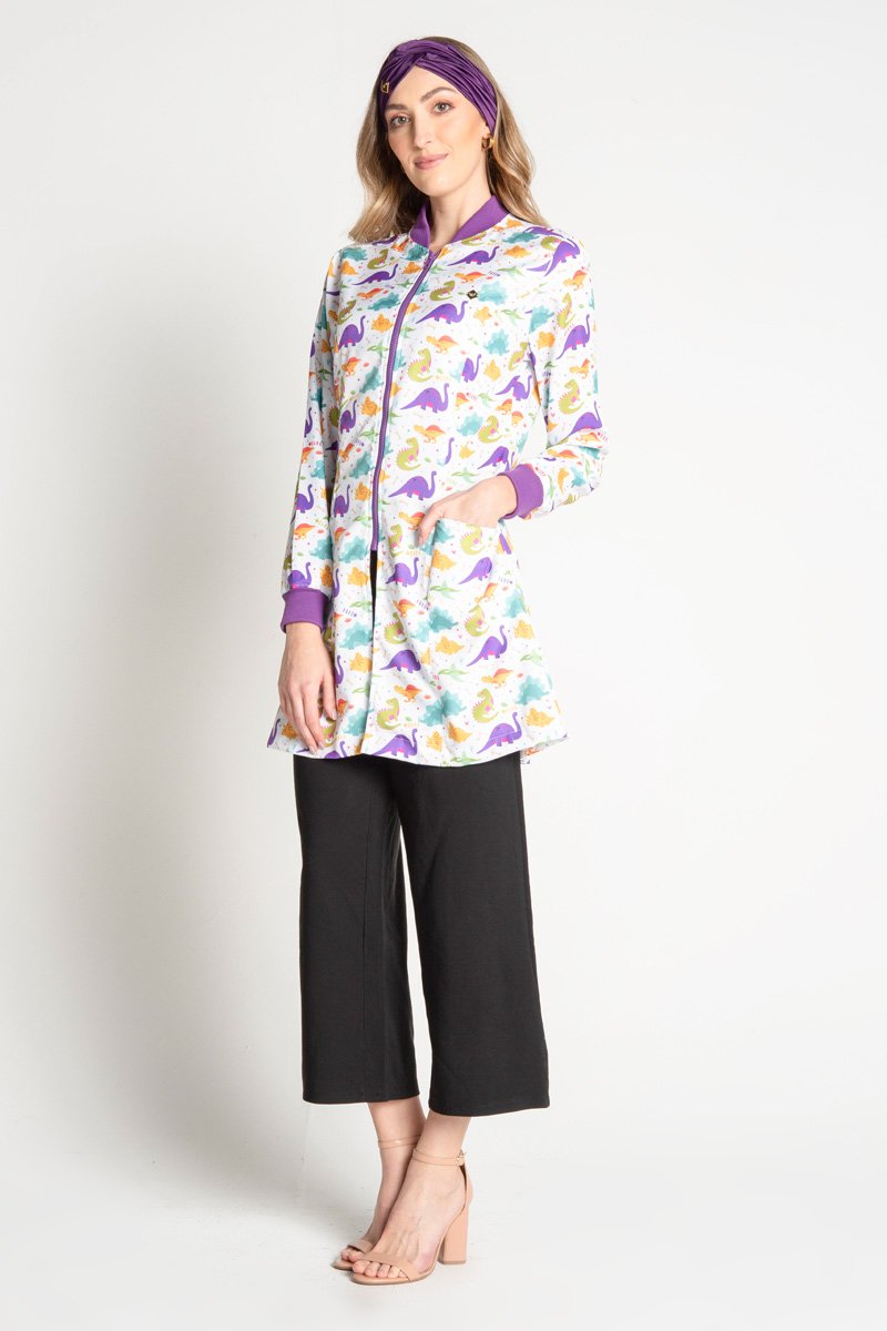 jaleco feminino manga longa chloe estampado dinos 2