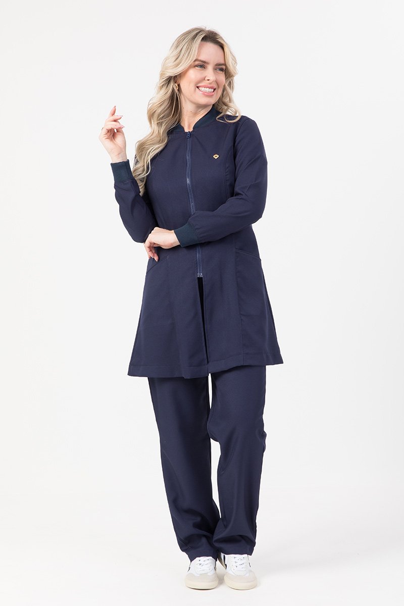 jaleco feminino chloe azul marinho lado